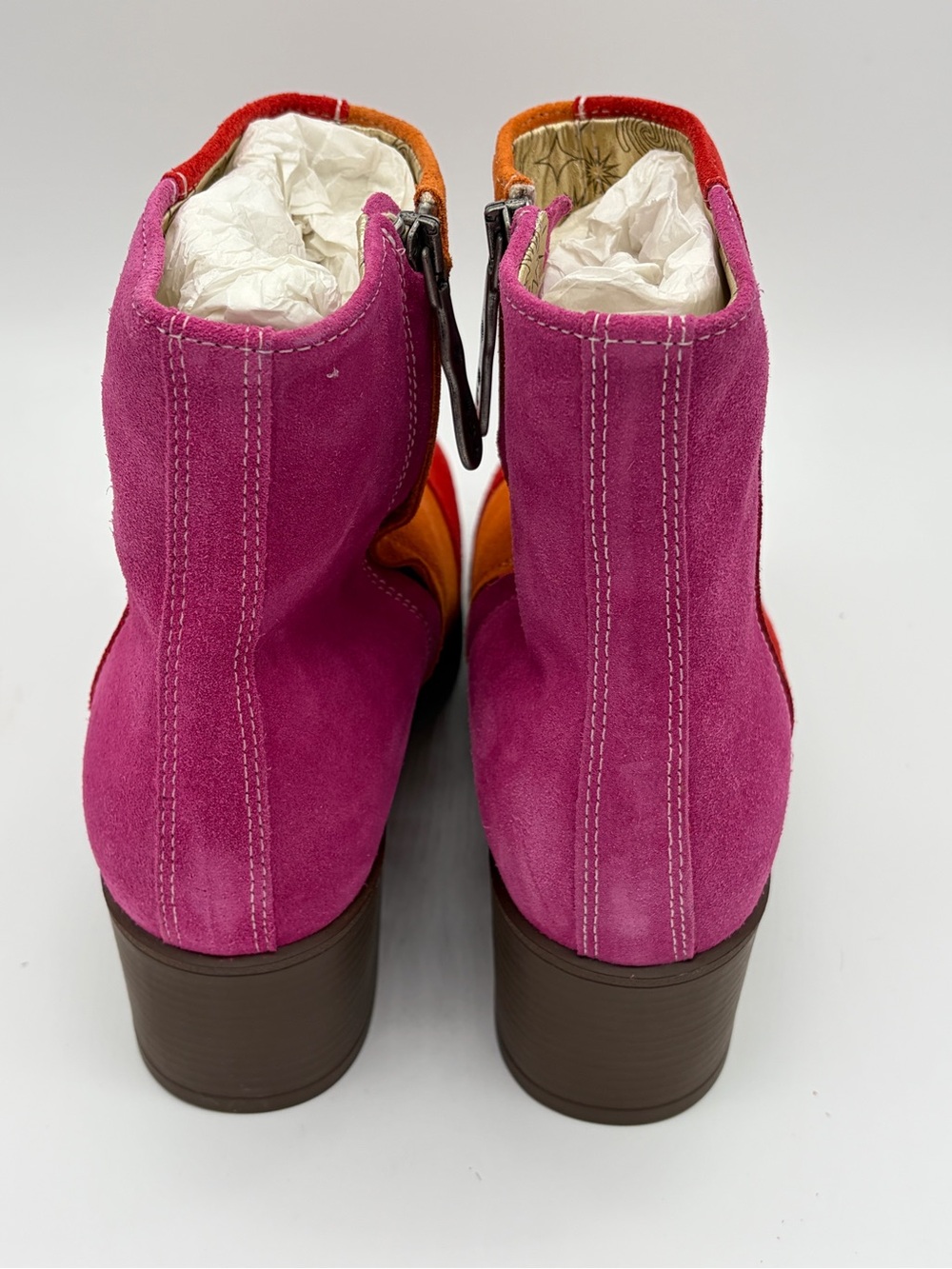 Colorblock Suede Ankle Boots - Red, Orange & Pink - Picture 5 of 12